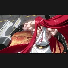 an anime character with long red hair