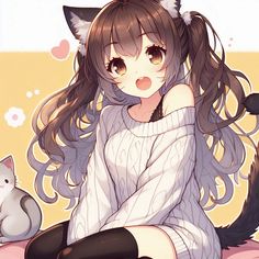 Cute Neko Pfp, Catgirl Pfp, Catgirl Oc, Cat Girl Cute, Adorable Cat Girl, Catgirl Nekomimi, Kawaii Cat Girl, Anime Cat Girlies Pfp, Cute Little Cat Girl