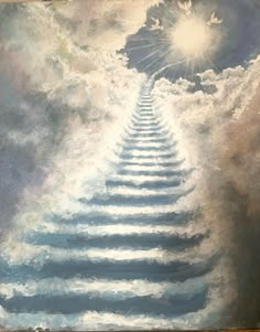 a painting with stairs leading to the sky