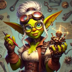 Goblin Librarian, Female Goblin Wizard, Goblin Engineer, Goblin Tinkerer X Mechanic, Dnd Goblin Artificer, Female Goblin Artificer, Goblin Artificer, Goblin Mechanic, Dungeons And Dragons Goblins