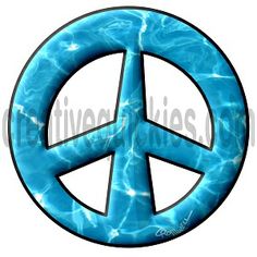 a peace sign made out of blue water