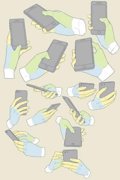 several hands holding smart phones in different positions