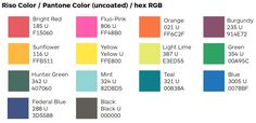 the color chart for this pantone board shows different colors, and how they are used to