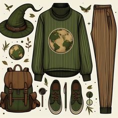 Designs for Elemental Witches Earth Outfits Drawing, Element Outfits Drawing, Earth Element Aesthetic Art, 4 Elements Inspired Outfits, Nature Witch Outfit, Earth Element In Witchcraft Ideas, Earth Element Character Design, Green Witch Clothes, Earth Element Outfit
