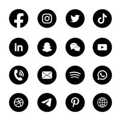 black and white social media icons