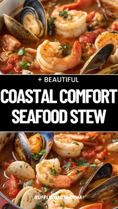 seafood stew with shrimp and mussels in a pot