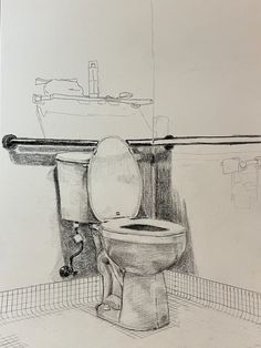 a drawing of a toilet in a bathroom