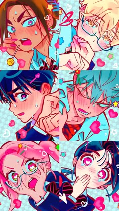some anime characters with different expressions on their faces