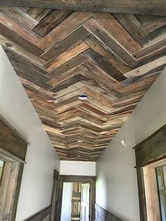 the ceiling is made out of wood planks