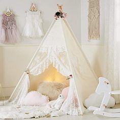 Amazon.com: little dove Floral Classic Ivory Kids Teepee Kids Play Tent Childrens Play House Tipi Kids Room Decor: Toys & Games Lace Teepee Tent, Floral Teepee For Kids, Baby Girl Teepee, Floral Teepee Tent For Kids, Lacy Teepee, Floral Teepee Tent, White Lace Play Tent, White Lace Teepee Tent, Bear-themed Teepee Tent