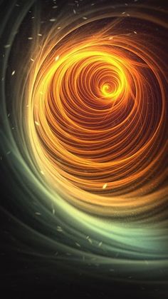 an orange and yellow swirl in the center of a black hole