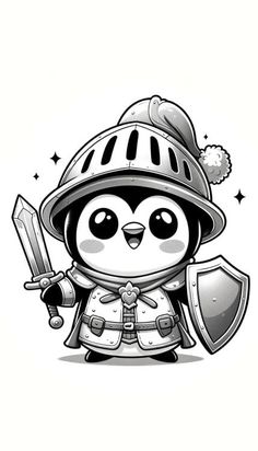 Penguin Knight, Cool Penguin Drawing, Penguin Drawing Cartoon, Drawing Of Penguin, Drawing Penguin, Penguin Drawing Tattoo, Robot Penguin Drawing, Cartoon Penguin With Knife, Armored Penguin