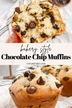 chocolate chip muffins with text overlay