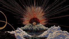 an artistic painting with clouds and stars in the sky