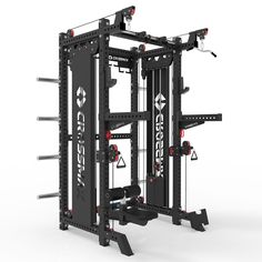 the crossfit power cage is shown in front of a white background with red and black accents