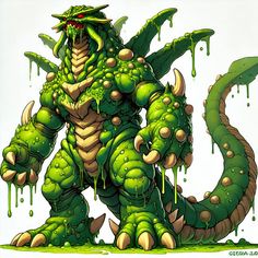 an image of a monster with green paint on it's face and arms, standing in front of a white background