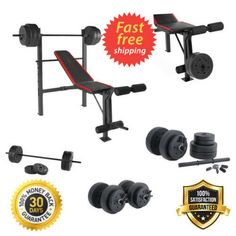 the olympic weight bench and barbell set is on sale