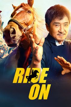 a man standing next to a horse with the words ride on written in front of him