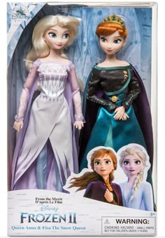 two frozen princess dolls are shown in the packaging for their new doll set, which is also