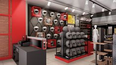a room filled with lots of different types of helmets