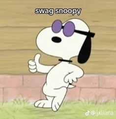 a cartoon dog with sunglasses on giving the thumbs up and saying swag snoopy