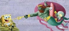an image of spongebob being pulled by a monster