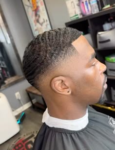 Mid Fade Waves, Waves With A Fade, Nas Haircut 90s, Taper Waves Haircut, Waves With No Fade, Skin Fade Waves, Low Fade Haircut Mens Black Waves, Waves Fade Black Men, Waves Taper Fade
