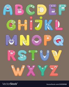 cartoon alphabet with funny faces and letters