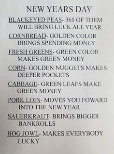 the new year's day list is shown in black and white