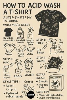 how to acid wash a t - shirt with step by step instructions for washing clothes