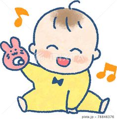 a drawing of a baby with music notes