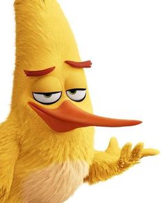 the angry birds character is pointing at something with his hand and eyes wide open,