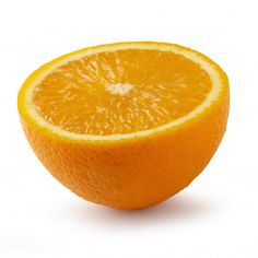 an orange cut in half on a white background