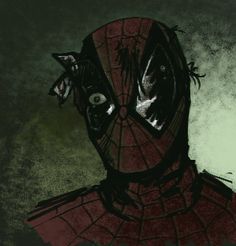 a drawing of a spider man with an evil look on his face