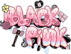 the words black rock are painted in pink and white