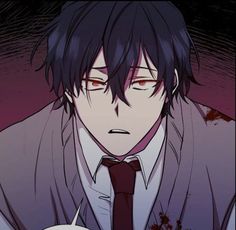 a man in a suit and tie with blood on his face