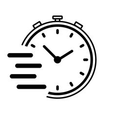 a black and white clock icon on a white background