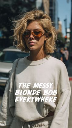 The messy blonde bob is taking over salons and social feeds in 2025. This cut is trendy yet timeless, giving you that sought-after lived-in look. It enhances volume, works with natural texture, and pairs beautifully with balayage or highlights. The messy blonde bob is more than a haircut—it’s a whole vibe. Pony Bob, Choppy Bob Blonde, Shaggy Bob Blonde, Natural Blonde Hair Short, Short Haircuts For Women Wavy Hair, Thick Bob Hairstyles, Short Woman Hair, Short Bob Wavy, Different Types Of Bob Haircut
