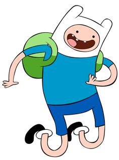 adventure time finn from adventure time with a green backpack on his back and arms out