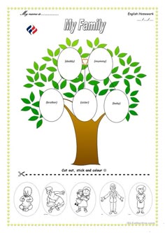the family tree is shown in this worksheet for kids to learn how to draw it