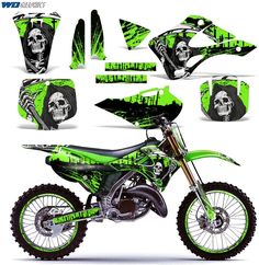 a green and black dirt bike graphic kit