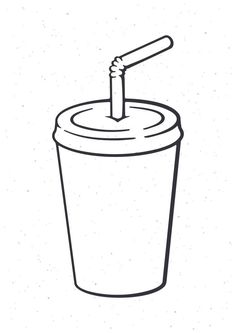 Doodle illustration of disposable paper glass with soda and straw