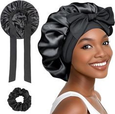 1PC Satin Bonnet, Silk Sleep Bonnets for Women, Adjustable Satin Night Sleeping Cap Soft Elastic Band Silk Bonnets for Sleeping, Hair Bonnet with Tie Band for Curly Hair Braid Women Black : Amazon.co.uk: Beauty**1PC Satin Sleep Bonnet for Women - Adjustable Night Cap With Soft Elastic Band and Tie Band for Curly Hair and Braids Hair Accessories Display, Silk Sleep Bonnet, Thick Curls, Curly Hair Braids, Diy Hair Accessories Ribbon, Silk Bonnet, Natural Hair Care Tips, Overnight Hairstyles, Silk Hair Bonnets