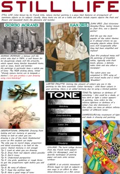 an article about still life with pictures and text