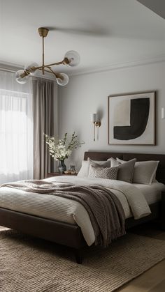 a large bed sitting in a bedroom next to a window