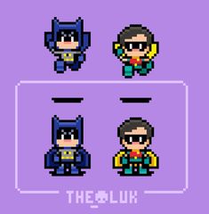 some pixel art that looks like they are from the movie batman and person, with different expressions