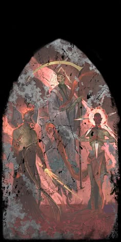 an artistic painting of two people holding swords