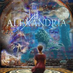 a woman sitting on top of a floor in front of a building with an arch