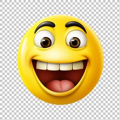 an emoticive yellow smiley face with big eyes and wide open mouth clipart png