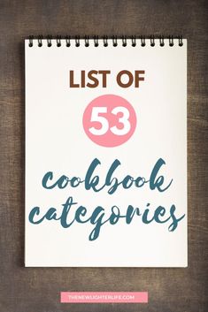 a spiral notebook with the title list of 53 cookbook caterpiies on it